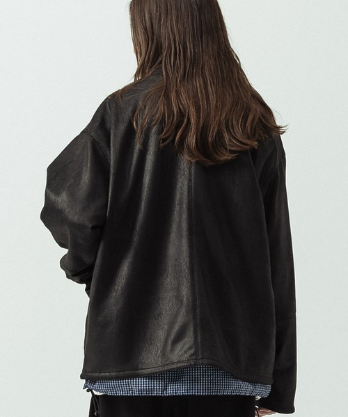SLICK(スリック)の「【SLICK/スリック】Double Cloth Synthetic Leather Cardigan/ダブルクロス シンセティックレザーカーディガン(カーディガン/ボレロ・メンズ・ブラウン/ブラック・1/3/2)」の12枚目の写真