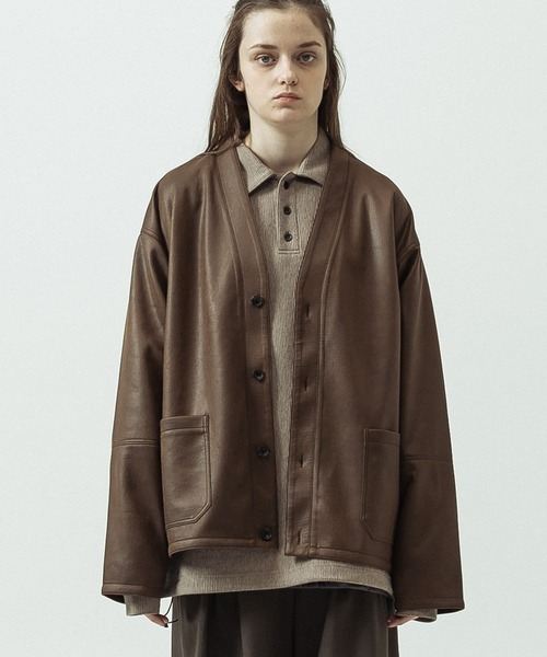 SLICK(スリック)の「【SLICK/スリック】Double Cloth Synthetic Leather Cardigan/ダブルクロス シンセティックレザーカーディガン(カーディガン/ボレロ・メンズ・ブラウン/ブラック・1/3/2)」の13枚目の写真