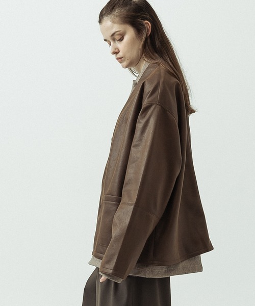 SLICK(スリック)の「【SLICK/スリック】Double Cloth Synthetic Leather Cardigan/ダブルクロス シンセティックレザーカーディガン(カーディガン/ボレロ・メンズ・ブラウン/ブラック・1/3/2)」の14枚目の写真