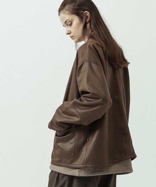 SLICK(スリック)の「【SLICK/スリック】Double Cloth Synthetic Leather Cardigan/ダブルクロス シンセティックレザーカーディガン(カーディガン/ボレロ・メンズ・ブラウン/ブラック・1/3/2)」の15枚目の写真