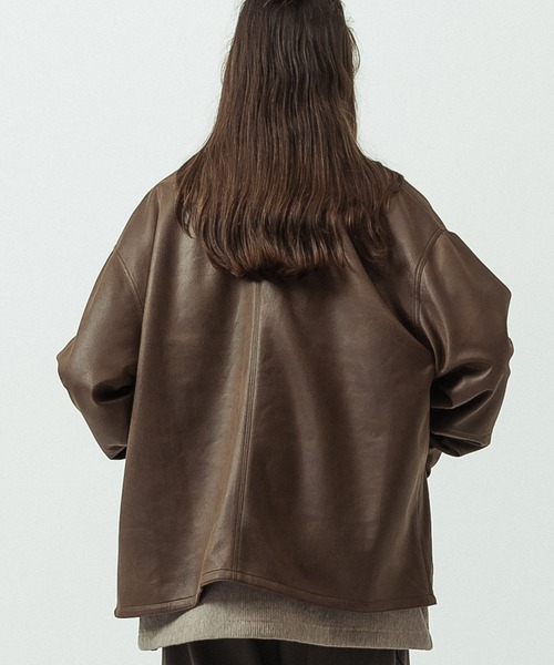 SLICK(スリック)の「【SLICK/スリック】Double Cloth Synthetic Leather Cardigan/ダブルクロス シンセティックレザーカーディガン(カーディガン/ボレロ・メンズ・ブラウン/ブラック・1/3/2)」の16枚目の写真