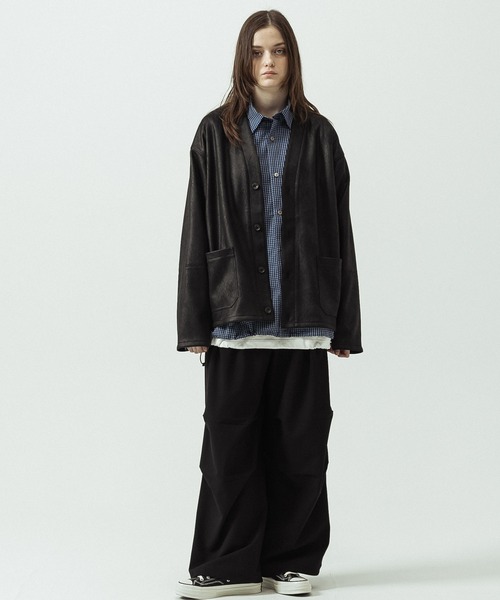 SLICK(スリック)の「【SLICK/スリック】Double Cloth Synthetic Leather Cardigan/ダブルクロス シンセティックレザーカーディガン(カーディガン/ボレロ・メンズ・ブラウン/ブラック・1/3/2)」の17枚目の写真