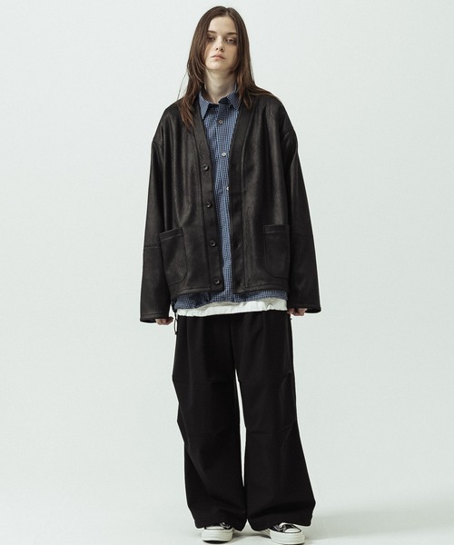 SLICK(スリック)の「【SLICK/スリック】Double Cloth Synthetic Leather Cardigan/ダブルクロス シンセティックレザーカーディガン(カーディガン/ボレロ・メンズ・ブラウン/ブラック・1/3/2)」の18枚目の写真