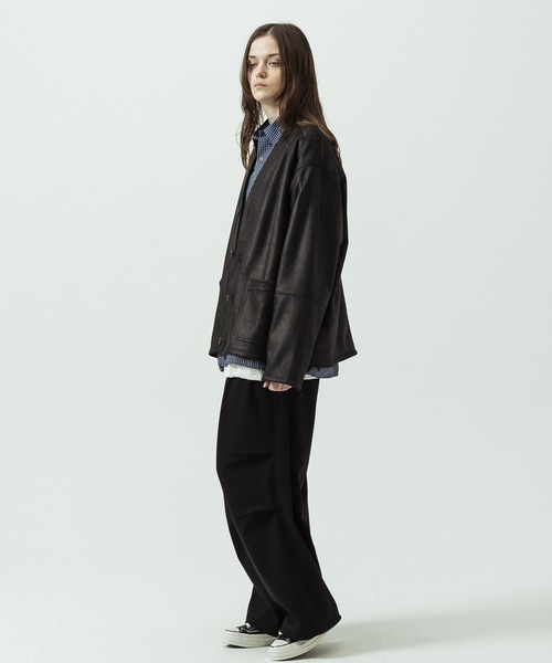 SLICK(スリック)の「【SLICK/スリック】Double Cloth Synthetic Leather Cardigan/ダブルクロス シンセティックレザーカーディガン(カーディガン/ボレロ・メンズ・ブラウン/ブラック・1/3/2)」の19枚目の写真