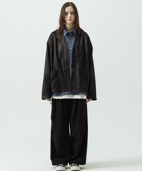 SLICK(スリック)の「【SLICK/スリック】Double Cloth Synthetic Leather Cardigan/ダブルクロス シンセティックレザーカーディガン(カーディガン/ボレロ・メンズ・ブラウン/ブラック・1/3/2)」の22枚目の写真