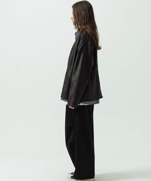 SLICK(スリック)の「【SLICK/スリック】Double Cloth Synthetic Leather Cardigan/ダブルクロス シンセティックレザーカーディガン(カーディガン/ボレロ・メンズ・ブラウン/ブラック・1/3/2)」の3枚目の写真