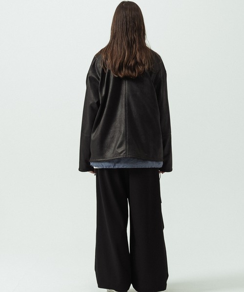 SLICK(スリック)の「【SLICK/スリック】Double Cloth Synthetic Leather Cardigan/ダブルクロス シンセティックレザーカーディガン(カーディガン/ボレロ・メンズ・ブラウン/ブラック・1/3/2)」の4枚目の写真