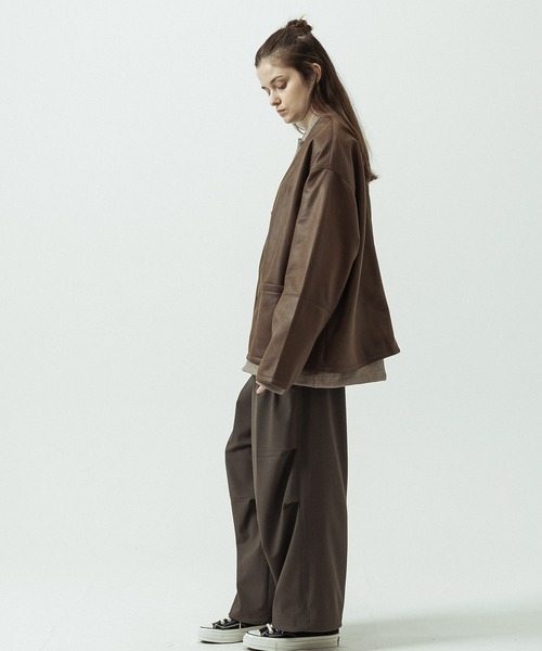 SLICK(スリック)の「【SLICK/スリック】Double Cloth Synthetic Leather Cardigan/ダブルクロス シンセティックレザーカーディガン(カーディガン/ボレロ・メンズ・ブラウン/ブラック・1/3/2)」の6枚目の写真