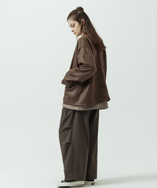 SLICK(スリック)の「【SLICK/スリック】Double Cloth Synthetic Leather Cardigan/ダブルクロス シンセティックレザーカーディガン(カーディガン/ボレロ・メンズ・ブラウン/ブラック・1/3/2)」の7枚目の写真