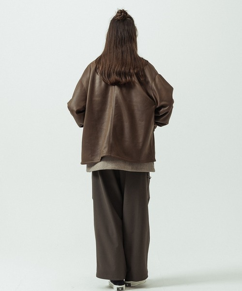 SLICK(スリック)の「【SLICK/スリック】Double Cloth Synthetic Leather Cardigan/ダブルクロス シンセティックレザーカーディガン(カーディガン/ボレロ・メンズ・ブラウン/ブラック・1/3/2)」の8枚目の写真