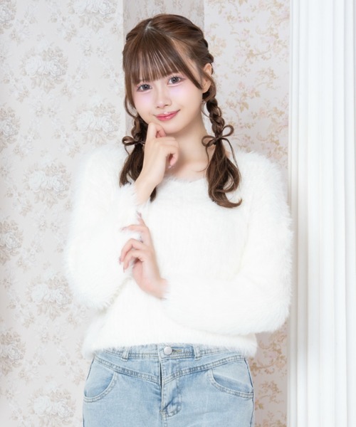 Mejoul（メジュール）の「【2026秋冬新作】ふわふわシャギーショートニット（ニット/セーター・レディース・ホワイト/ブラック/グレー・F）」の15枚目の写真