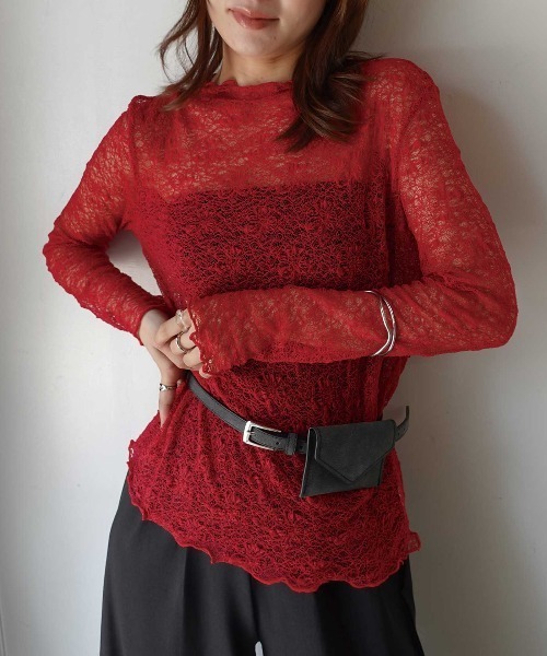 CORNERS(コーナーズ)の「レースプチハイネックトップス(Tシャツ/カットソー・レディース・ブラック/ブラウン/レッド/アイボリー・M)」の4枚目の写真