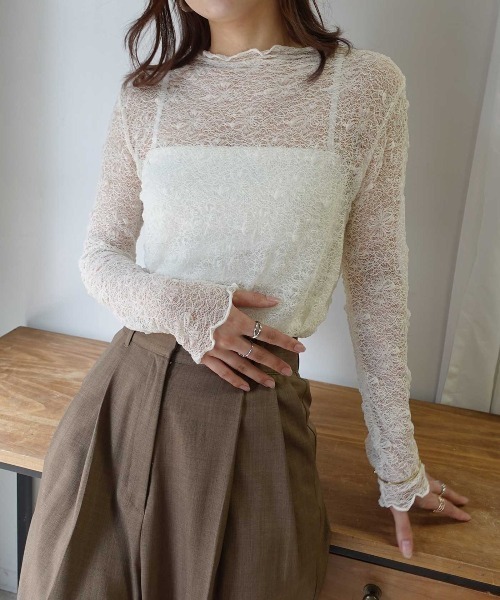 CORNERS(コーナーズ)の「レースプチハイネックトップス(Tシャツ/カットソー・レディース・ブラック/ブラウン/レッド/アイボリー・M)」の7枚目の写真