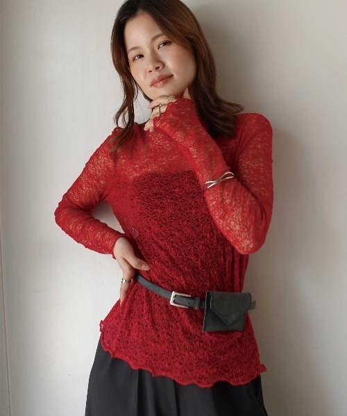 CORNERS(コーナーズ)の「レースプチハイネックトップス(Tシャツ/カットソー・レディース・ブラック/ブラウン/レッド/アイボリー・M)」の8枚目の写真