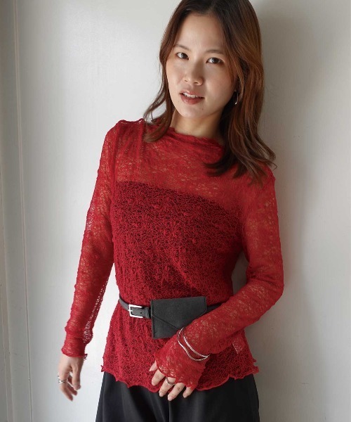 CORNERS(コーナーズ)の「レースプチハイネックトップス(Tシャツ/カットソー・レディース・ブラック/ブラウン/レッド/アイボリー・M)」の10枚目の写真