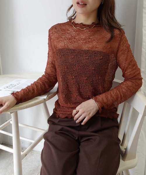 CORNERS(コーナーズ)の「レースプチハイネックトップス(Tシャツ/カットソー・レディース・ブラック/ブラウン/レッド/アイボリー・M)」の13枚目の写真