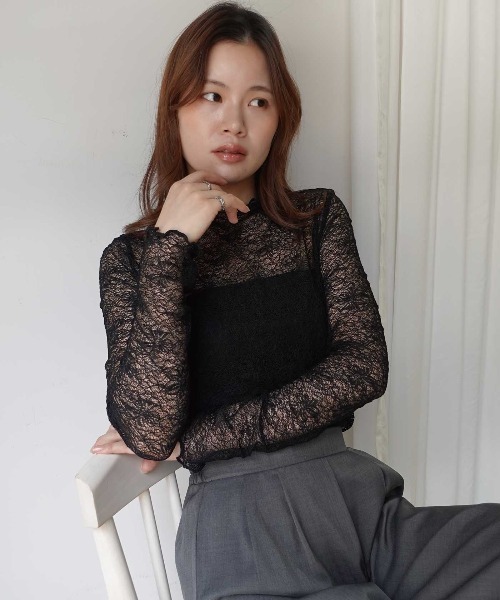 CORNERS(コーナーズ)の「レースプチハイネックトップス(Tシャツ/カットソー・レディース・ブラック/ブラウン/レッド/アイボリー・M)」の17枚目の写真