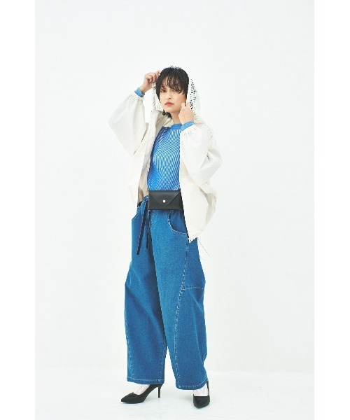 MUUNAA(ムウナ)の「ハイストレッチデニムカーブイージーパンツ(デニムパンツ・レディース・ネイビー・F)」の20枚目の写真