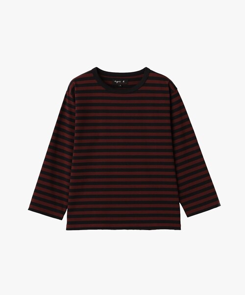 agnes b.(アニエスベー)の「細ボーダー コットン 七分袖 Tシャツ "Lil Cool"(Tシャツ/カットソー・レディース・ブラック系その他・1/2/3)」の1枚目の写真