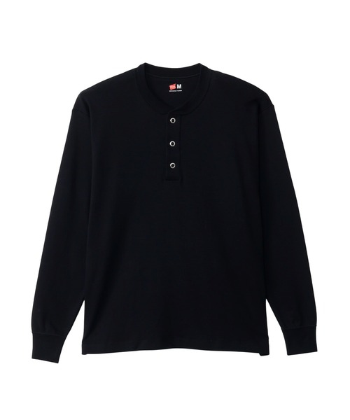 HANES(ヘインズ)の「【Hanes/ヘインズ】メンズ スムース ヘンリーネック ロングスリーブTシャツ(Tシャツ/カットソー・メンズ・ブラック/ホワイト・X-LARGE/LARGE/MEDIUM)」の2枚目の写真