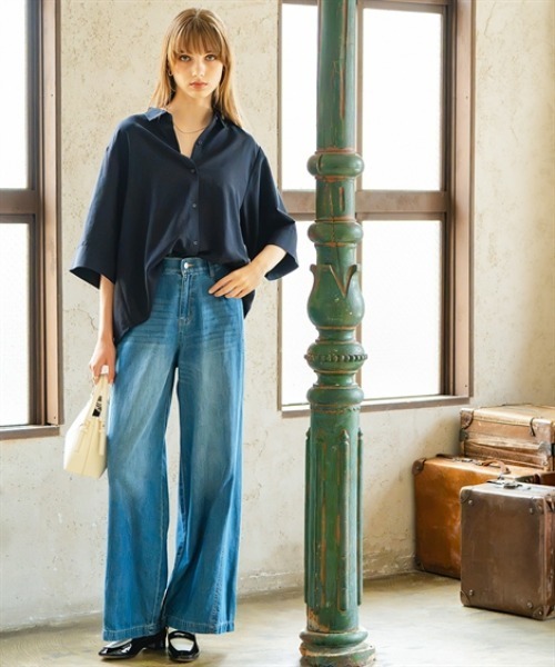 Maison INNESS（メゾンアイネス）の「ドライワッシャードルマンブラウス（吸汗速乾・イージーケア）＜大きいサイズ有＞（シャツ/ブラウス・レディース・オフホワイト/オレンジ/ネイビー・S/L/5L/M/3L/LL/4L）」の11枚目の写真
