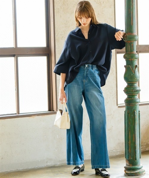 Maison INNESS（メゾンアイネス）の「ドライワッシャードルマンブラウス（吸汗速乾・イージーケア）＜大きいサイズ有＞（シャツ/ブラウス・レディース・オフホワイト/オレンジ/ネイビー・S/L/5L/M/3L/LL/4L）」の12枚目の写真