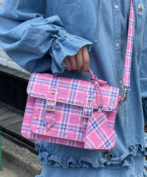 HELLO.SANFRANCISCO(ハローサンフランシスコ)の「【HELLO.SANFRANCISCO】チェックスターロゴサッチェルバッグ(ショルダーバッグ・レディース・ピンク/オレンジ・ONE SIZE)」の2枚目の写真