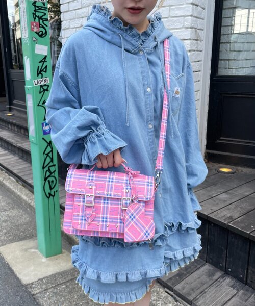 HELLO.SANFRANCISCO(ハローサンフランシスコ)の「【HELLO.SANFRANCISCO】チェックスターロゴサッチェルバッグ(ショルダーバッグ・レディース・ピンク/オレンジ・ONE SIZE)」の5枚目の写真