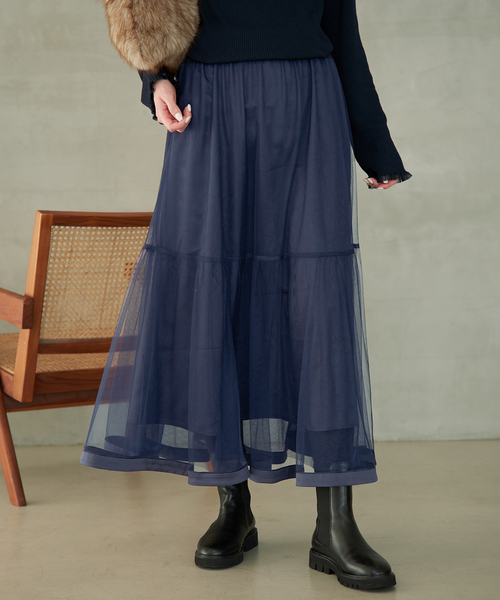 SLOBE IENA(スローブイエナ)の「《WEB限定/追加》チュールギャザースカート(スカート・レディース・グレー/ブラック/ネイビー・FREE)」の3枚目の写真