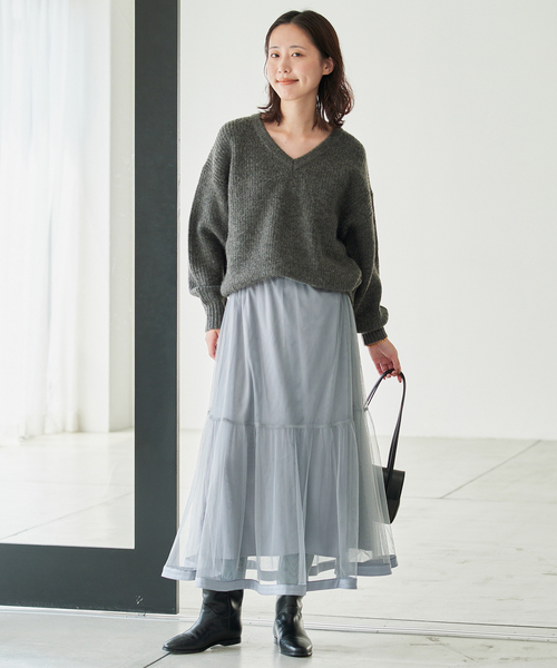 SLOBE IENA(スローブイエナ)の「《WEB限定/追加》チュールギャザースカート(スカート・レディース・グレー/ブラック/ネイビー・FREE)」の19枚目の写真