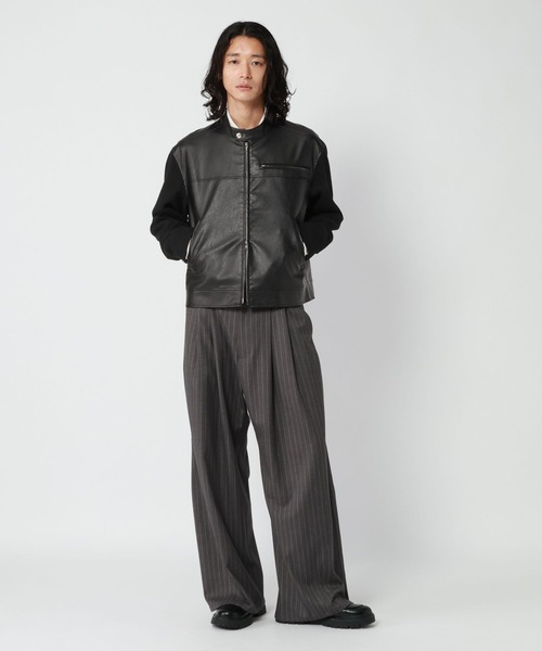RAGEBLUE(レイジブルー)の「SLEEVE SWITCHING LEATHER RIDERS JACKET/袖切り替えレザーライダースジャケット(ライダースジャケット・メンズ・ブラック/ブラック系その他・MEDIUM/LARGE)」の3枚目の写真
