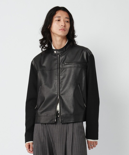 RAGEBLUE(レイジブルー)の「SLEEVE SWITCHING LEATHER RIDERS JACKET/袖切り替えレザーライダースジャケット(ライダースジャケット・メンズ・ブラック/ブラック系その他・MEDIUM/LARGE)」の7枚目の写真