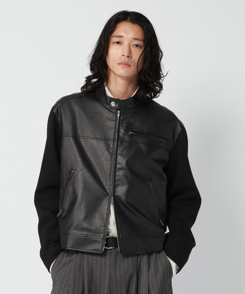 RAGEBLUE(レイジブルー)の「SLEEVE SWITCHING LEATHER RIDERS JACKET/袖切り替えレザーライダースジャケット(ライダースジャケット・メンズ・ブラック/ブラック系その他・MEDIUM/LARGE)」の8枚目の写真