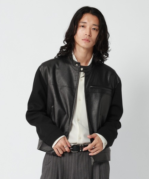 RAGEBLUE(レイジブルー)の「SLEEVE SWITCHING LEATHER RIDERS JACKET/袖切り替えレザーライダースジャケット(ライダースジャケット・メンズ・ブラック/ブラック系その他・MEDIUM/LARGE)」の10枚目の写真
