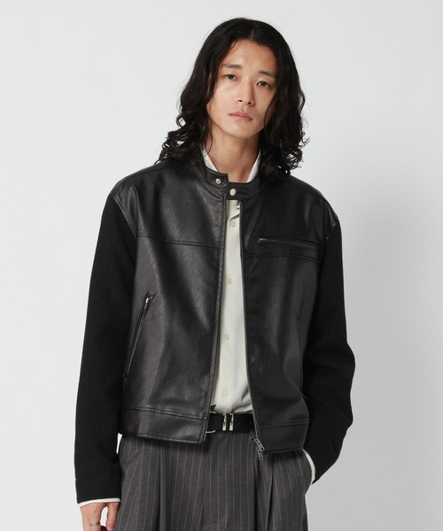 RAGEBLUE(レイジブルー)の「SLEEVE SWITCHING LEATHER RIDERS JACKET/袖切り替えレザーライダースジャケット(ライダースジャケット・メンズ・ブラック/ブラック系その他・MEDIUM/LARGE)」の11枚目の写真