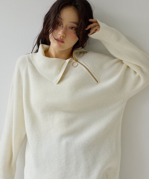 DISCOAT(ディスコート)の「【Noka】ZIP使いニットプルオーバー《WEB限定》(ニット/セーター・レディース・チャコールグレー/ピンク/アイボリー・FREE)」の5枚目の写真