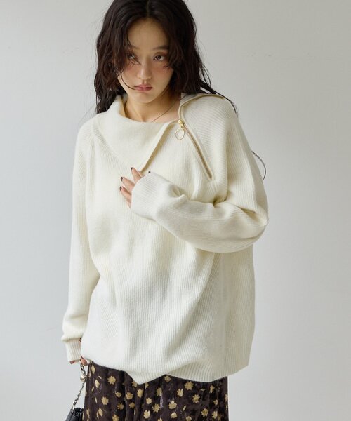DISCOAT(ディスコート)の「【Noka】ZIP使いニットプルオーバー《WEB限定》(ニット/セーター・レディース・チャコールグレー/ピンク/アイボリー・FREE)」の7枚目の写真