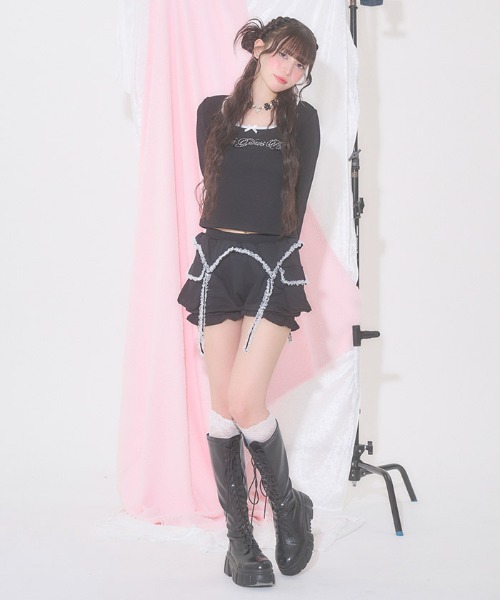 FickleBebe(フィクルベベ)の「フリルガーターバルーンパンツ(その他パンツ・レディース・グレー/ブラック・FREE)」の3枚目の写真