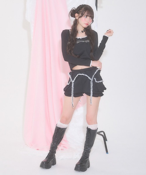 FickleBebe(フィクルベベ)の「フリルガーターバルーンパンツ(その他パンツ・レディース・グレー/ブラック・FREE)」の4枚目の写真