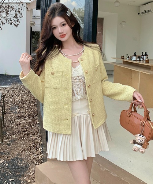 FAVORITO(ファヴォリート)の「ノーカラーツイードジャケット(ノーカラージャケット・レディース・イエロー/グリーン・F)」の20枚目の写真