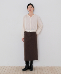 Washed cotton fatigue skirt (BROWN)