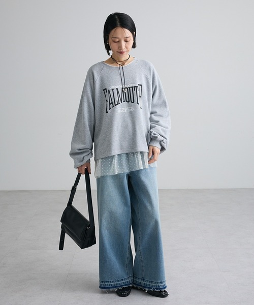 Green Parks(グリーンパークス)の「裾フレアドットチュールドッキングインナー(Tシャツ/カットソー・レディース・オフホワイト/ブラック・FREE)」の4枚目の写真