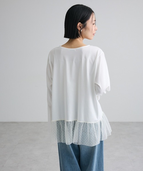 Green Parks(グリーンパークス)の「裾フレアドットチュールドッキングインナー(Tシャツ/カットソー・レディース・オフホワイト/ブラック・FREE)」の8枚目の写真