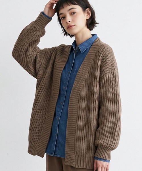 Sew loop(ソーループ)の「ローゲージ ボタンレス ざっくりあぜ編み トッパーニットカーディガン(カーディガン/ボレロ・レディース・グレー/ブラウン/ブラック・FREE)」の3枚目の写真