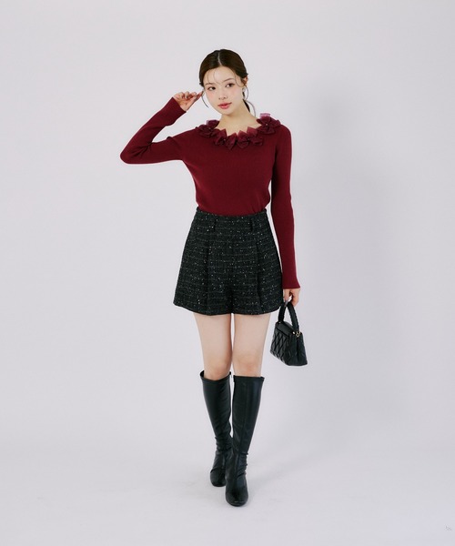 tocco closet(トッコ クローゼット)の「ラメツイードタックショートパンツ(その他パンツ・レディース・ブラック/ベビーピンク・M)」の3枚目の写真