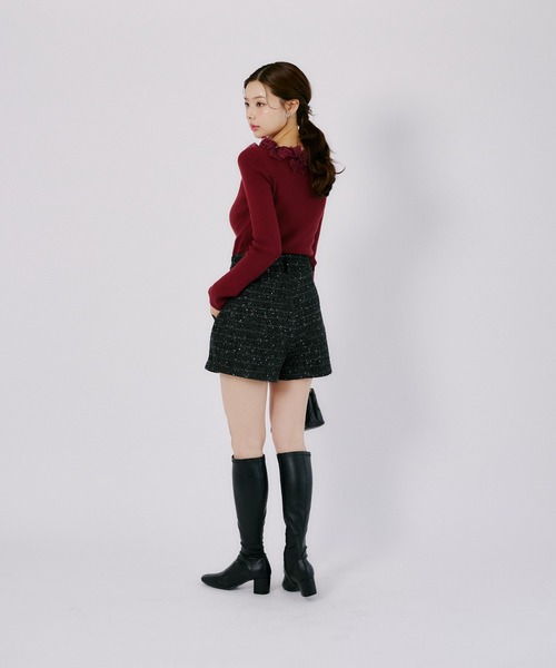 tocco closet(トッコ クローゼット)の「ラメツイードタックショートパンツ(その他パンツ・レディース・ブラック/ベビーピンク・M)」の4枚目の写真