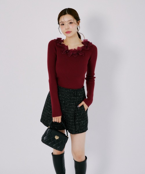 tocco closet(トッコ クローゼット)の「ラメツイードタックショートパンツ(その他パンツ・レディース・ブラック/ベビーピンク・M)」の6枚目の写真