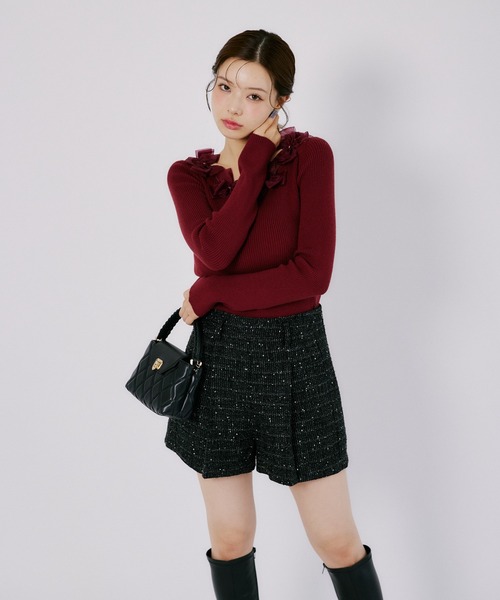 tocco closet(トッコ クローゼット)の「ラメツイードタックショートパンツ(その他パンツ・レディース・ブラック/ベビーピンク・M)」の5枚目の写真