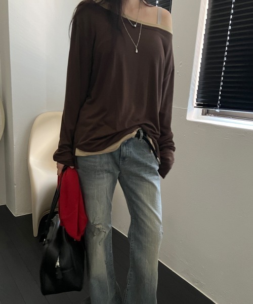 LOENNE(ロエヌ)の「Boat Neck Loose Tee / ボートネックルーズTシャツ(Tシャツ/カットソー・レディース・Mustard/ブラウン/グレー/ホワイト/ブラック・FREE)」の21枚目の写真