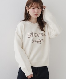 バイカラー刺繍ニット
